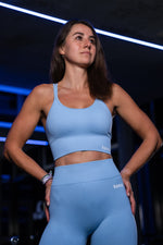 now Matching Seamless Knitting High-impact Bra & Leggings - Blue sky